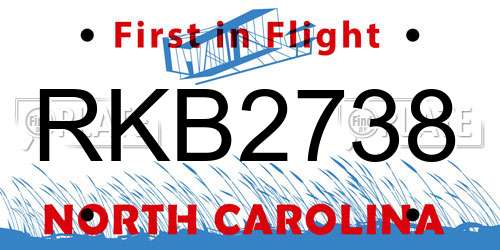 RKB2738 North Carolina License Plate