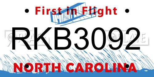 RKB3092 North Carolina License Plate