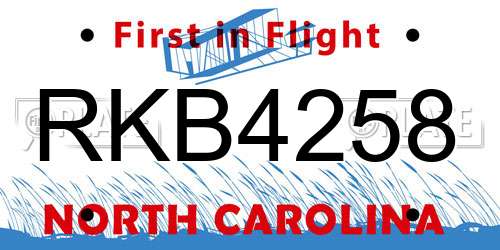 RKB4258 North Carolina License Plate