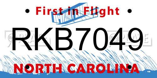 RKB7049 North Carolina License Plate