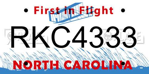 RKC4333 North Carolina License Plate