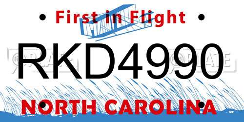 RKD4990 North Carolina License Plate