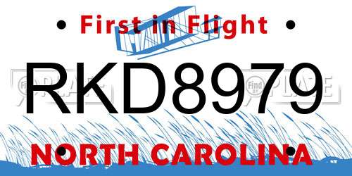 RKD8979 North Carolina License Plate