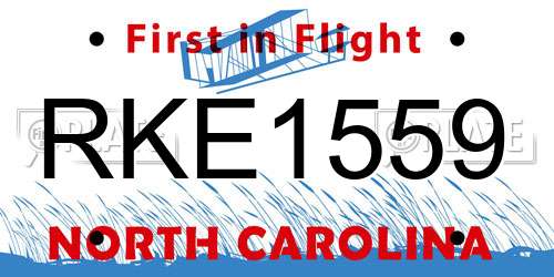 RKE1559 North Carolina License Plate