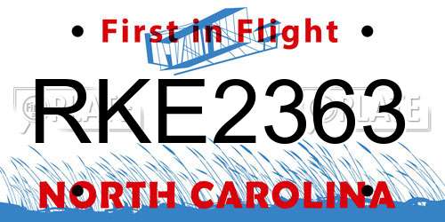 RKE2363 North Carolina License Plate