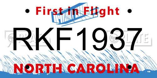 RKF1937 North Carolina License Plate