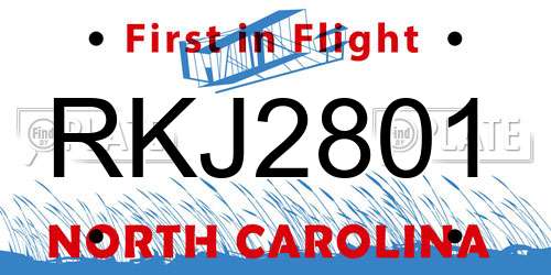 RKJ2801 North Carolina License Plate