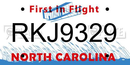 RKJ9329 North Carolina License Plate