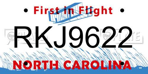 RKJ9622 North Carolina License Plate