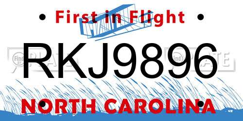 RKJ9896 North Carolina License Plate
