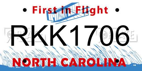 RKK1706 North Carolina License Plate