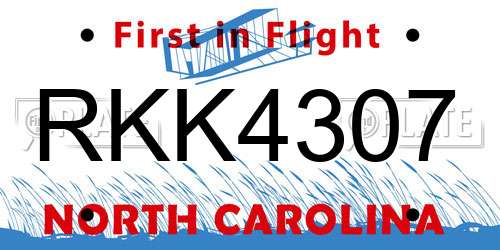 RKK4307 North Carolina License Plate