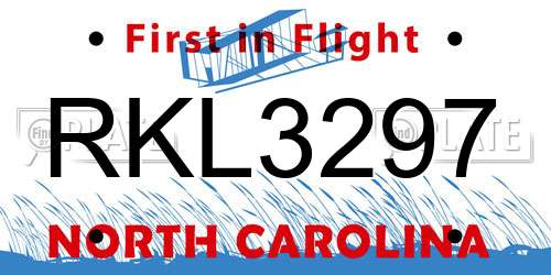 RKL3297 North Carolina License Plate