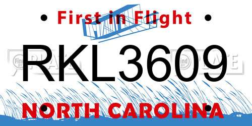 RKL3609 North Carolina License Plate