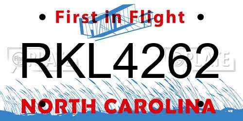 RKL4262 North Carolina License Plate