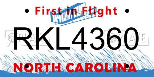 RKL4360 North Carolina License Plate