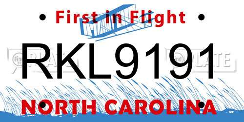 RKL9191 North Carolina License Plate