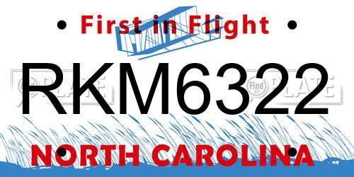 RKM6322 North Carolina License Plate