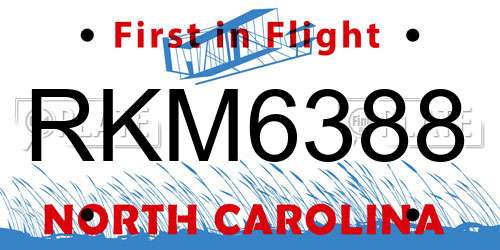 RKM6388 North Carolina License Plate