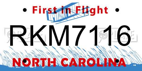RKM7116 North Carolina License Plate