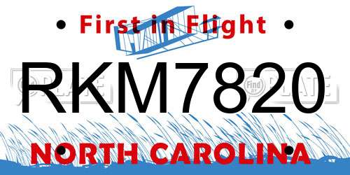 RKM7820 North Carolina License Plate