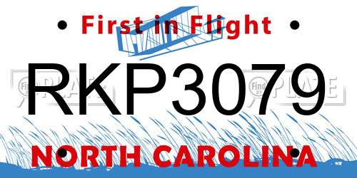RKP3079 North Carolina License Plate