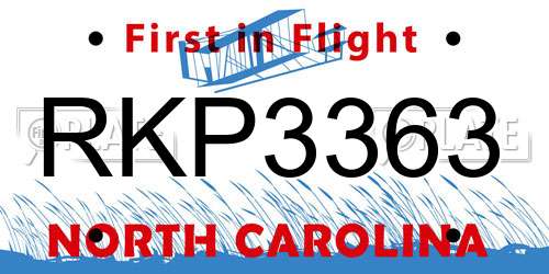 RKP3363 North Carolina License Plate