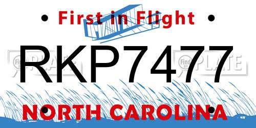RKP7477 North Carolina License Plate