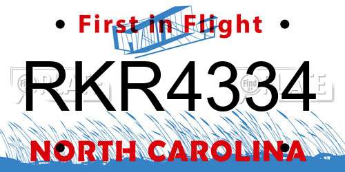 RKR4334 North Carolina License Plate