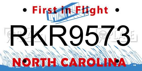 RKR9573 North Carolina License Plate