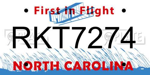 RKT7274 North Carolina License Plate