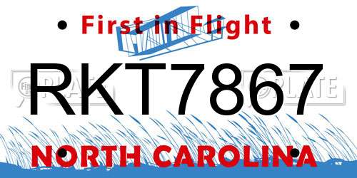 RKT7867 North Carolina License Plate