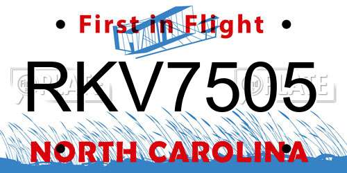 RKV7505 North Carolina License Plate