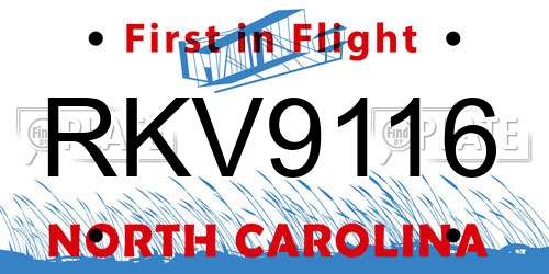 RKV9116 North Carolina License Plate