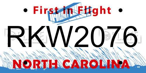 RKW2076 North Carolina License Plate