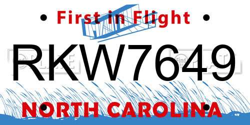 RKW7649 North Carolina License Plate