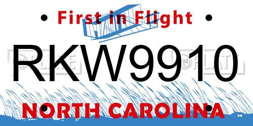RKW9910 North Carolina License Plate
