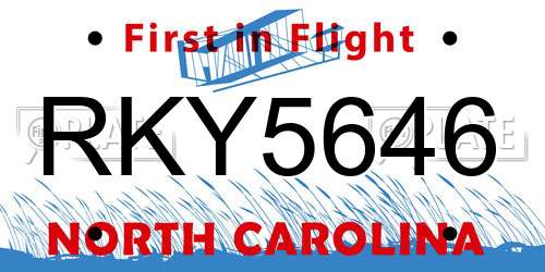 RKY5646 North Carolina License Plate