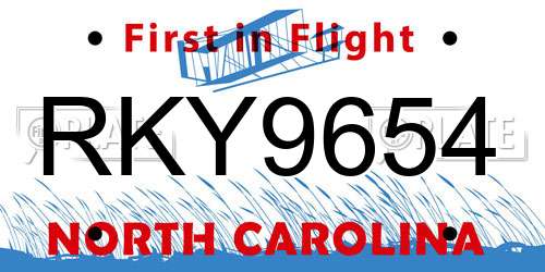 RKY9654 North Carolina License Plate
