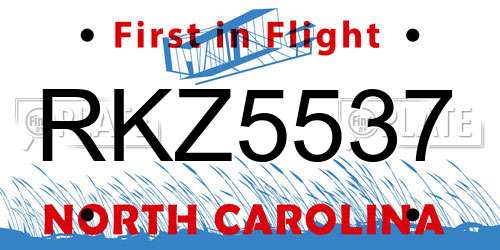 RKZ5537 North Carolina License Plate