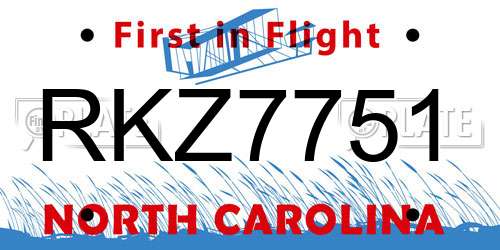 RKZ7751 North Carolina License Plate