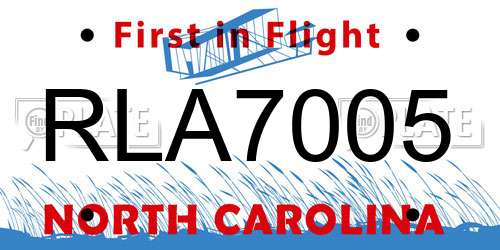 RLA7005 North Carolina License Plate