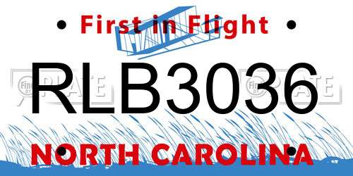 RLB3036 North Carolina License Plate