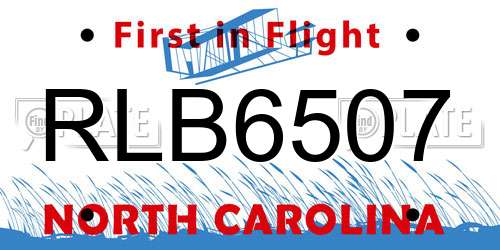 RLB6507 North Carolina License Plate