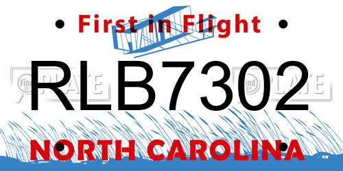 RLB7302 North Carolina License Plate