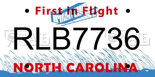 RLB7736 North Carolina License Plate
