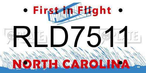 RLD7511 North Carolina License Plate