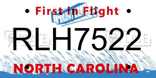 RLH7522 North Carolina License Plate