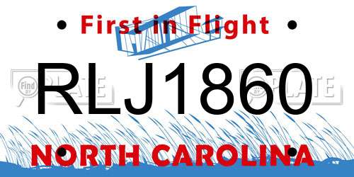 RLJ1860 North Carolina License Plate