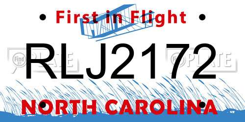 RLJ2172 North Carolina License Plate